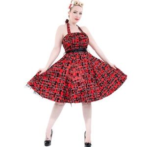 NWT hearts & roses Kiara Red Tartan Flocked Halterneck Dress